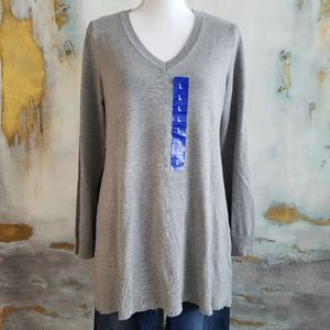 DKNY soft heather gray V-neck sweater tunic NWT